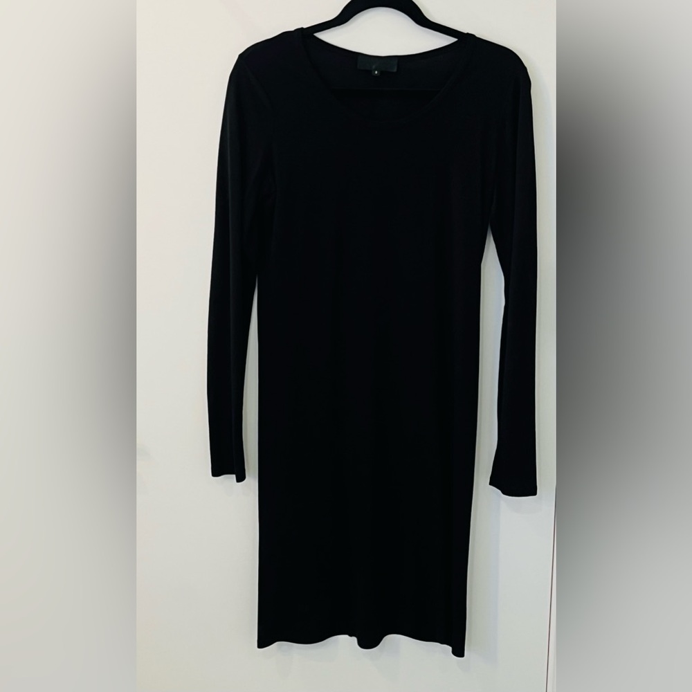 Nili Lotan black knee length long sleeve soft cotton dress